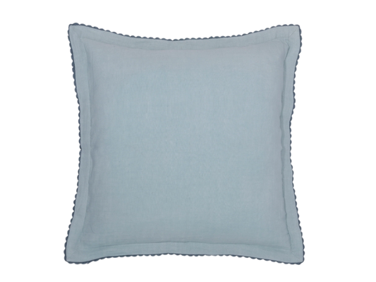 mer color pillow with hand crocheted trim