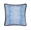 primrose lapis pillow with blue contrast trim