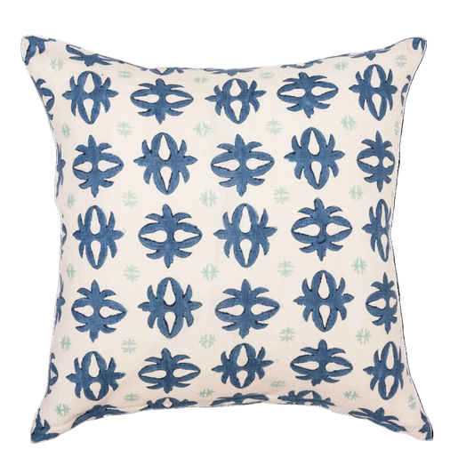 handblocked blue and white pillow